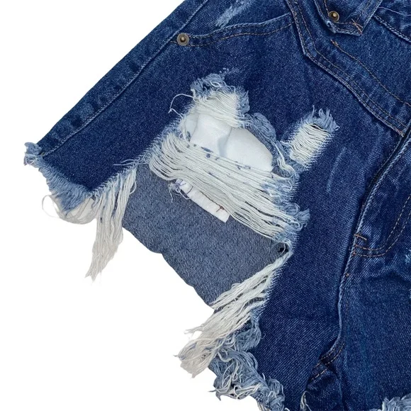 NUDE High Waist Distressed Cheeky Shorts, Size Small - Picture 6 of 11